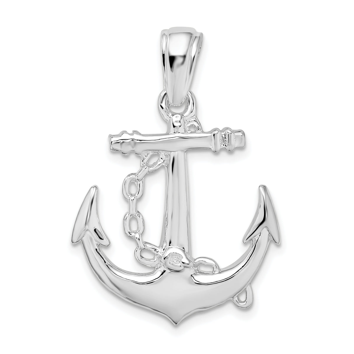 De-Ani Sterling Silver Rhodium-Plated Polished 3D Anchor with Chain Pendant