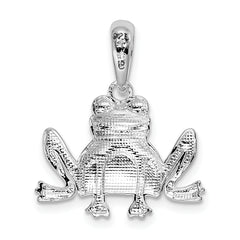 De-Ani Sterling Silver Rhodium-Plated Polished and Textured Sitting Frog Pendant