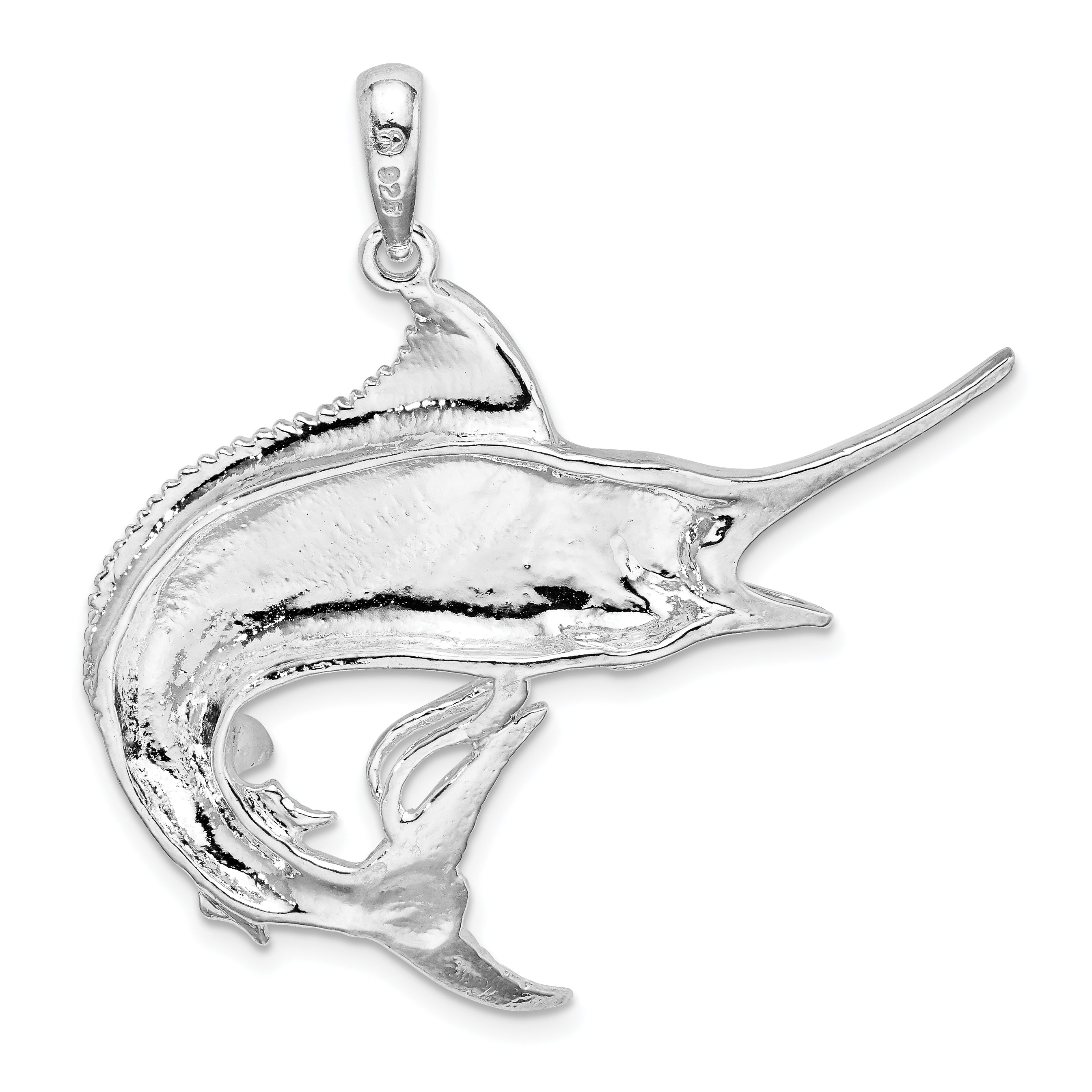 De-Ani Sterling Silver Rhodium-Plated Polished and Textured Marlin Fish Pendant