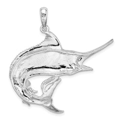 De-Ani Sterling Silver Rhodium-Plated Polished and Textured Marlin Fish Pendant