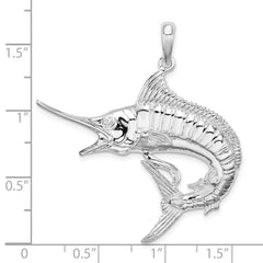 De-Ani Sterling Silver Rhodium-Plated Polished and Textured Marlin Fish Pendant