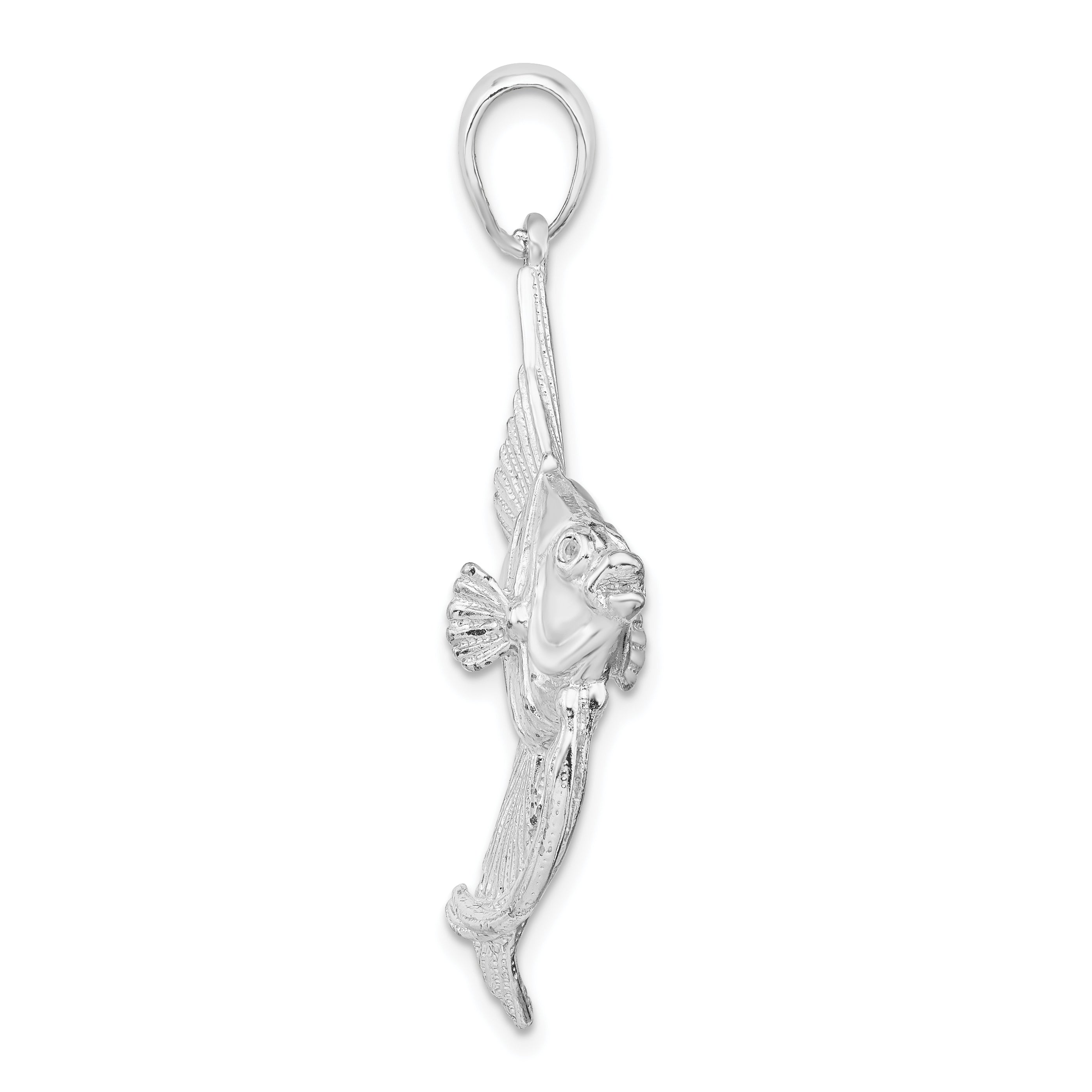 De-Ani Sterling Silver Rhodium-Plated Polished and Textured 3D Angel Fish Pendant