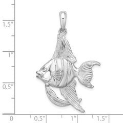 De-Ani Sterling Silver Rhodium-Plated Polished and Textured 3D Angel Fish Pendant