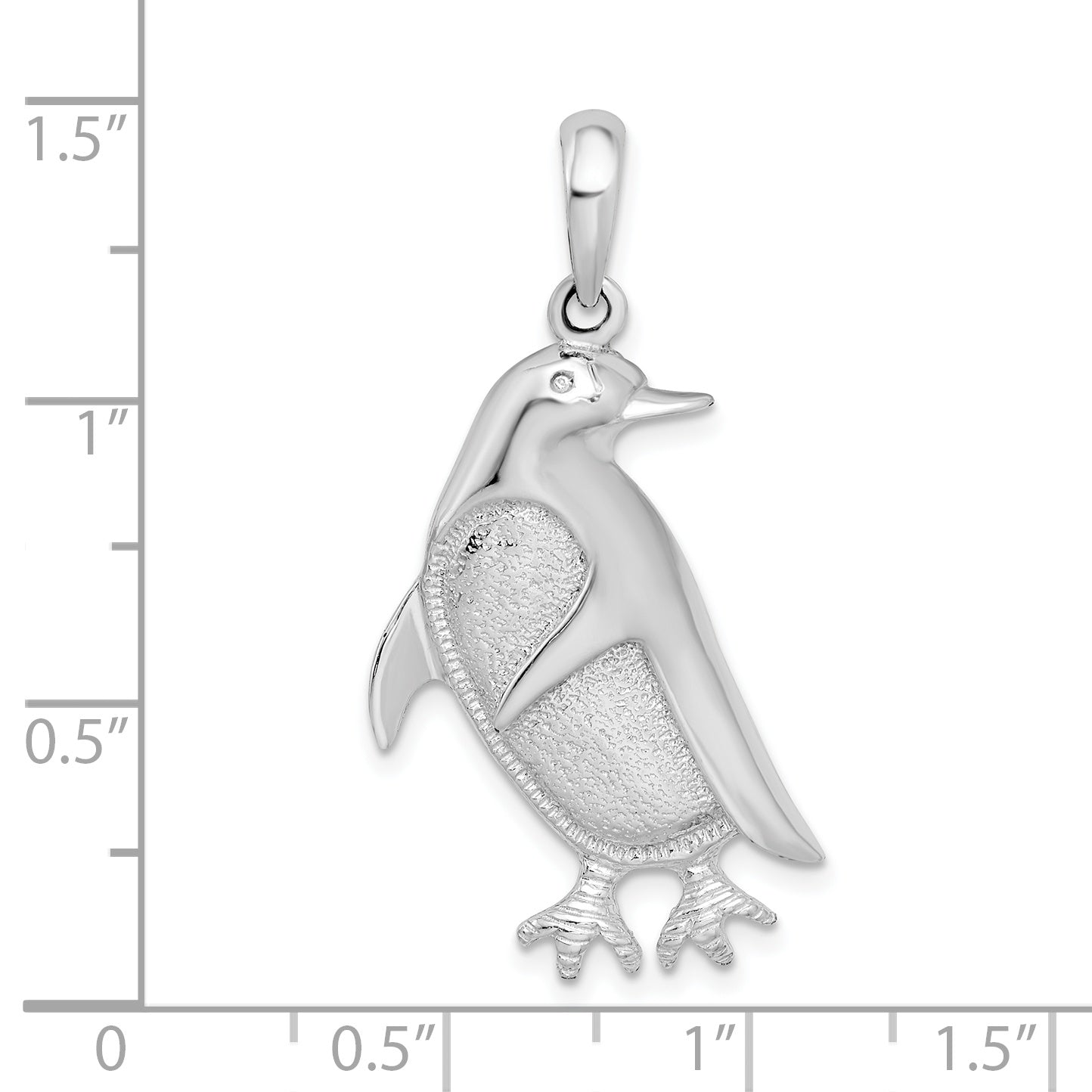 De-Ani Sterling Silver Rhodium-Plated Polished and Textured Penguin Pendant