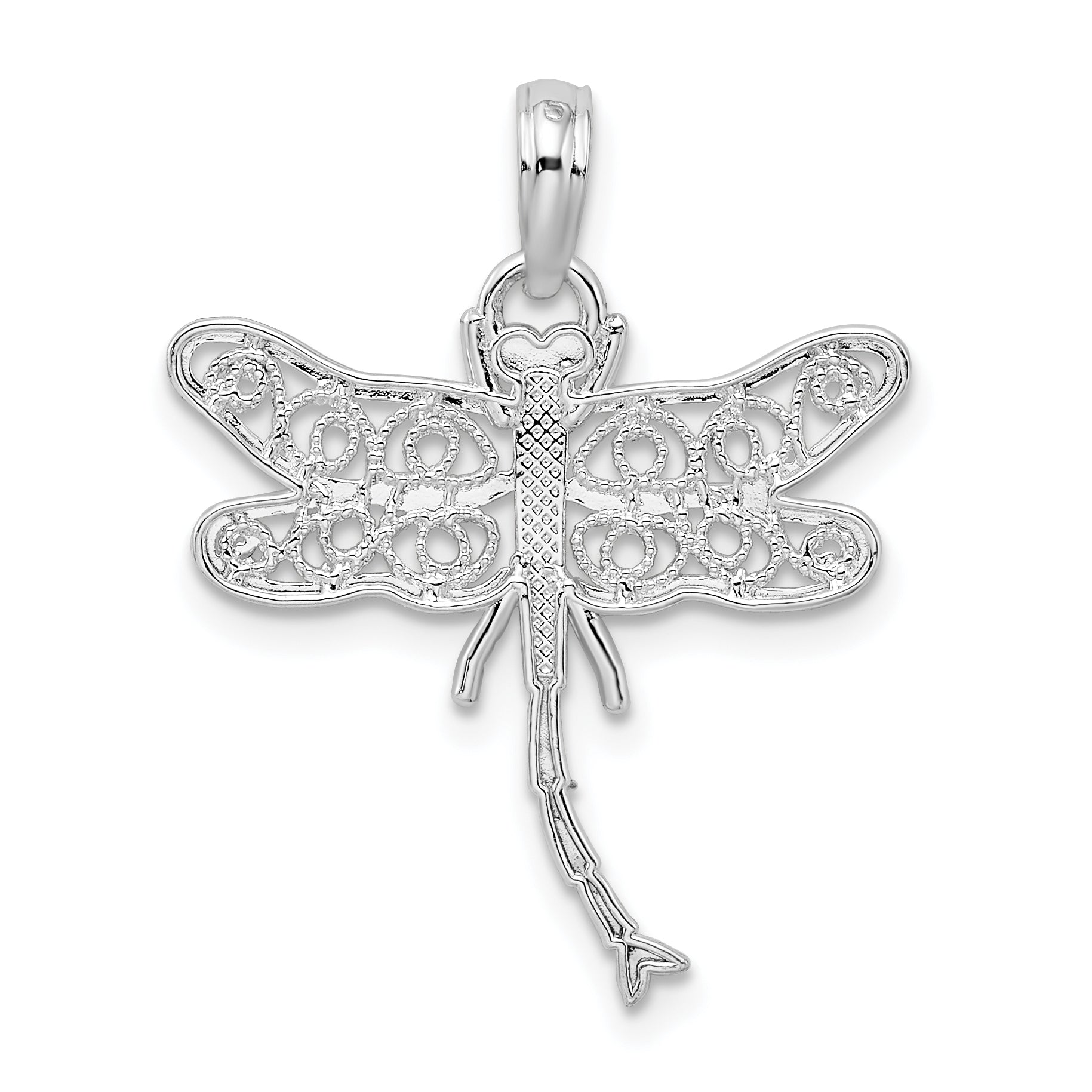 De-Ani Sterling Silver Rhodium-Plated Polished Filigree Wing Dragonfly Pendant