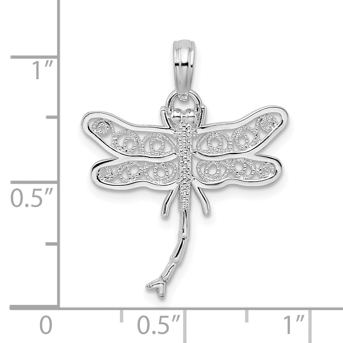 De-Ani Sterling Silver Rhodium-Plated Polished Filigree Wing Dragonfly Pendant