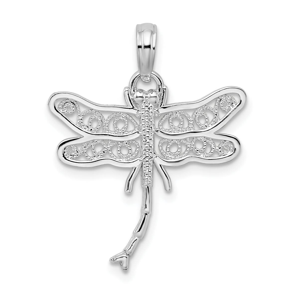 De-Ani Sterling Silver Rhodium-Plated Polished Filigree Wing Dragonfly Pendant