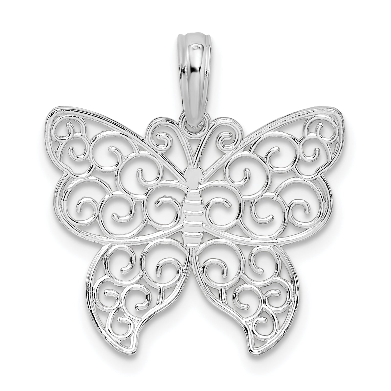 De-Ani Sterling Silver Rhodium-Plated Polished Filigree Wing Butterfly Pendant