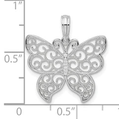 De-Ani Sterling Silver Rhodium-Plated Polished Filigree Wing Butterfly Pendant