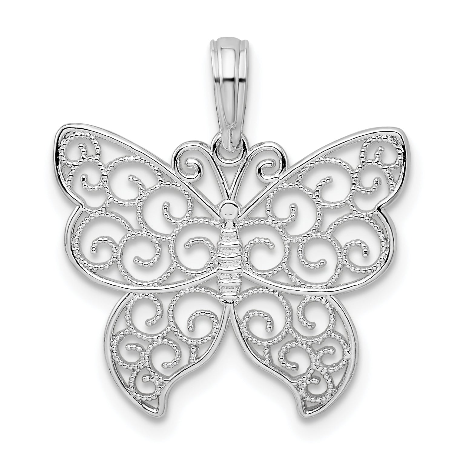 De-Ani Sterling Silver Rhodium-Plated Polished Filigree Wing Butterfly Pendant