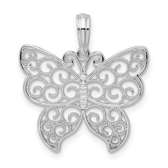 De-Ani Sterling Silver Rhodium-Plated Polished Filigree Wing Butterfly Pendant