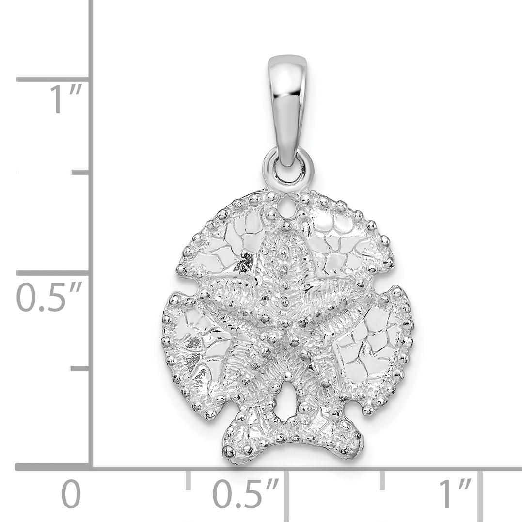 De-Ani Sterling Silver Rhodium-Plated Polished and Textured Sand Dollar Pendant