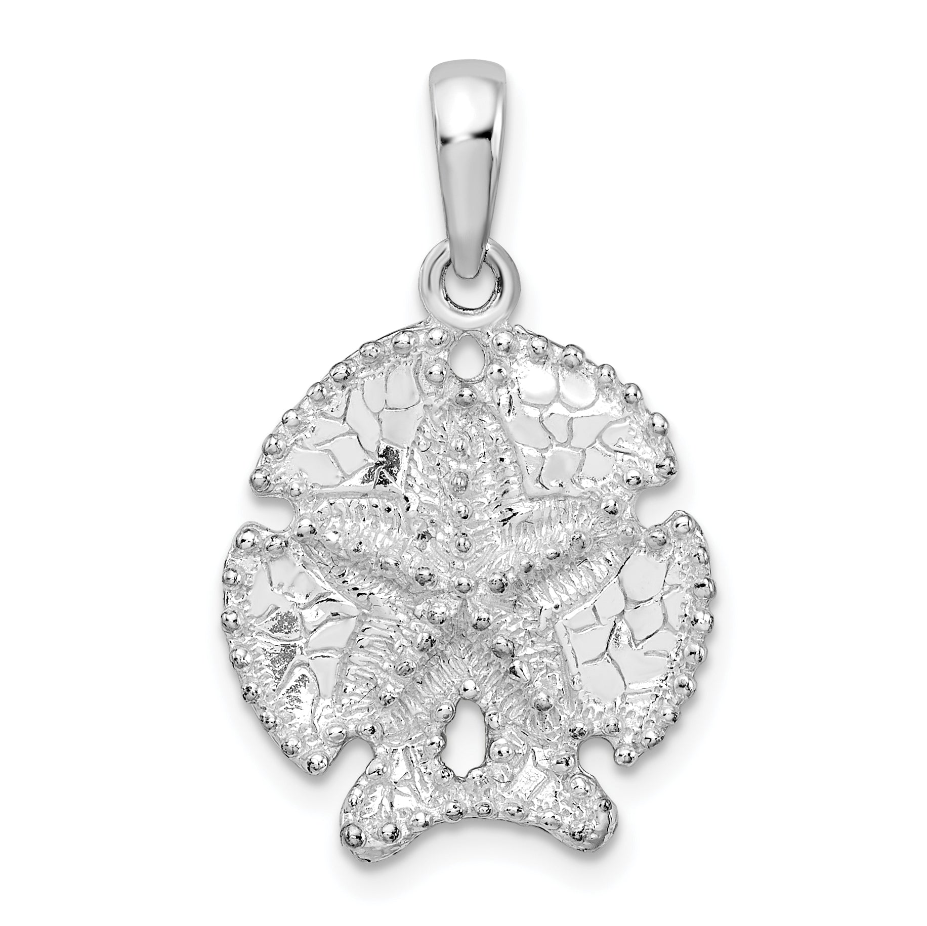 De-Ani Sterling Silver Rhodium-Plated Polished and Textured Sand Dollar Pendant