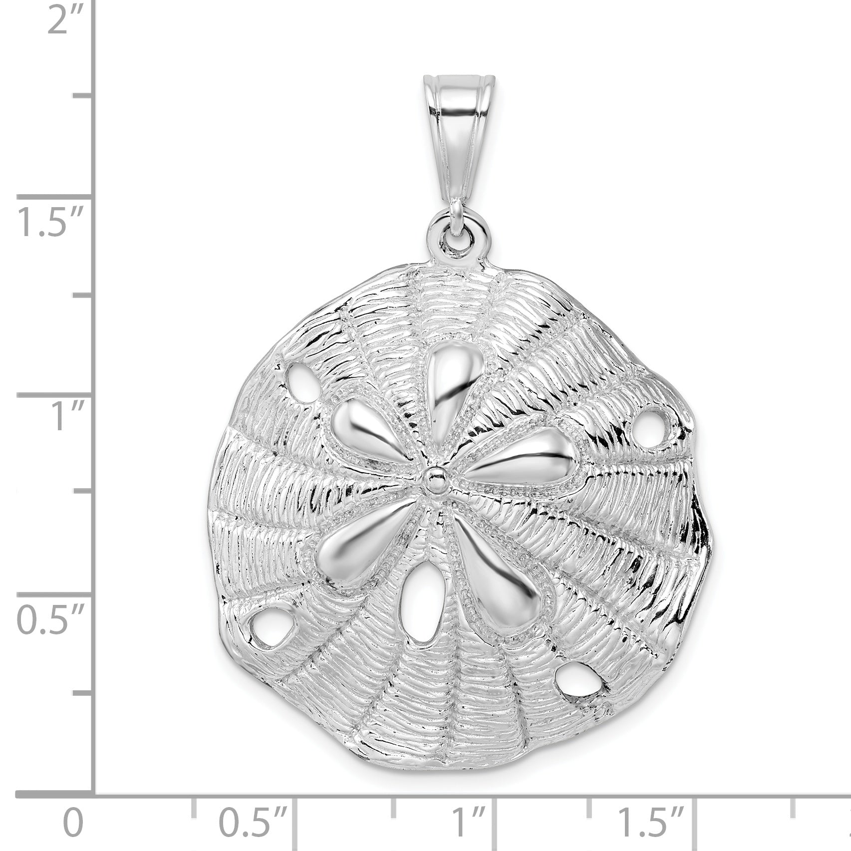 De-Ani Sterling Silver Rhodium-Plated Polished and Textured Beveled Sand Dollar Pendant