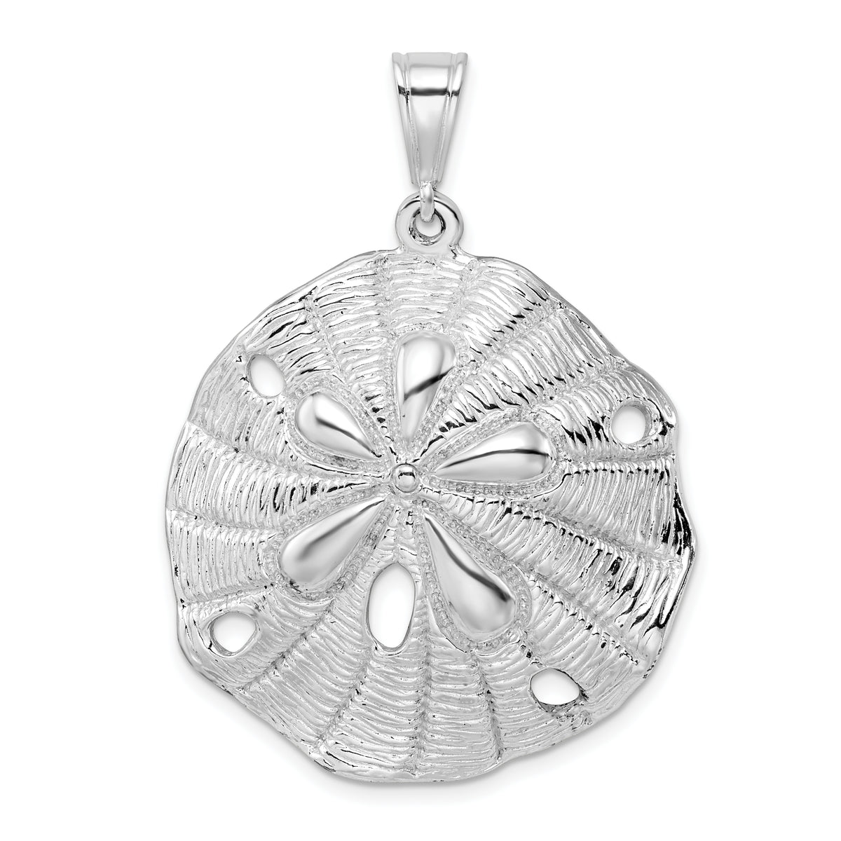 De-Ani Sterling Silver Rhodium-Plated Polished and Textured Beveled Sand Dollar Pendant