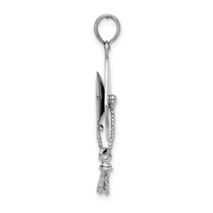 De-Ani Sterling Silver Polished 3D Moveable Tassel Graduation Cap Pendant