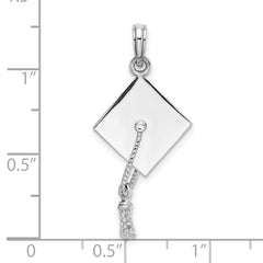 De-Ani Sterling Silver Polished 3D Moveable Tassel Graduation Cap Pendant