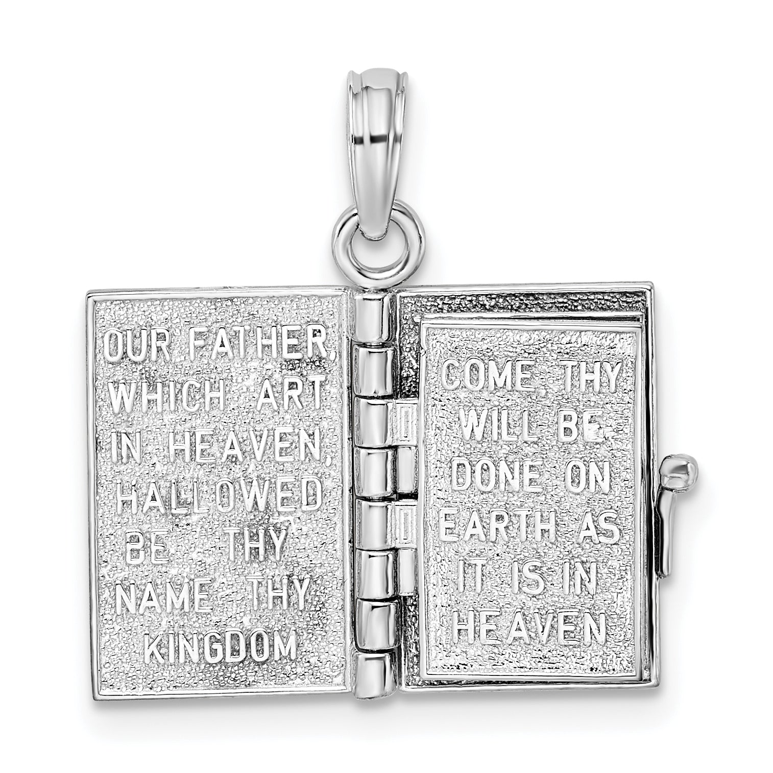 De-Ani Sterling Silver Rhodium-Plated 3D Moveable Lords Prayer Bible Pendant