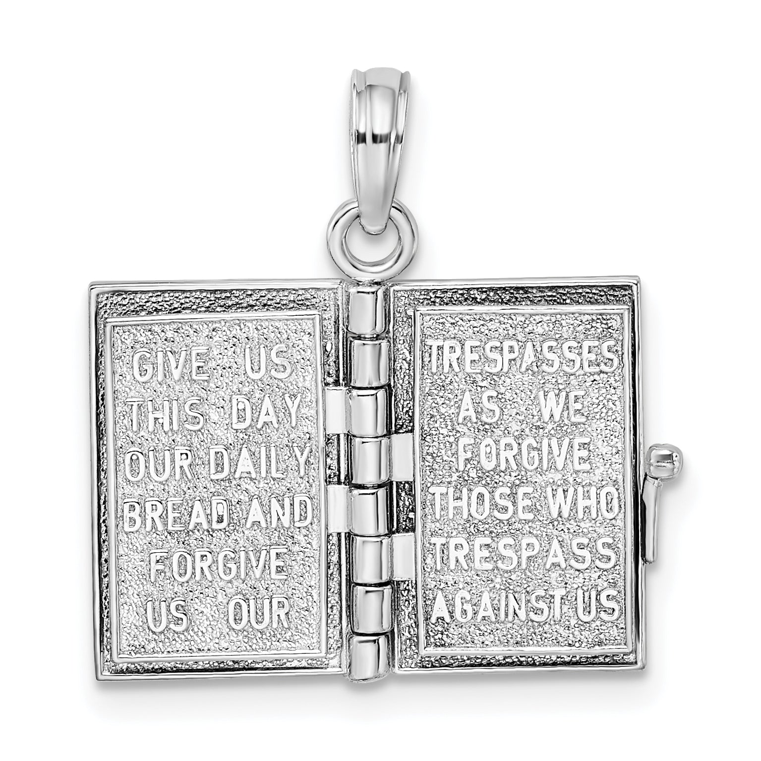 De-Ani Sterling Silver Rhodium-Plated 3D Moveable Lords Prayer Bible Pendant