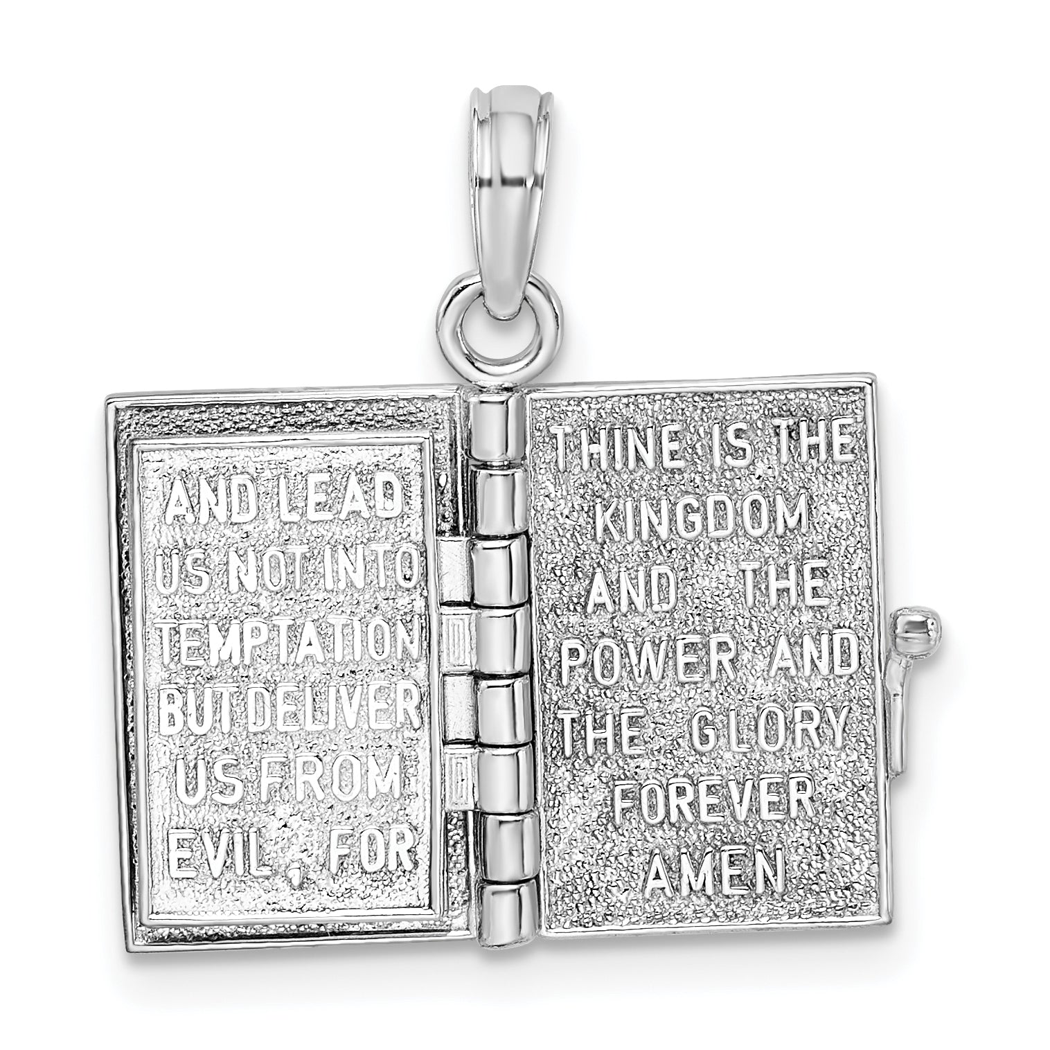 De-Ani Sterling Silver Rhodium-Plated 3D Moveable Lords Prayer Bible Pendant