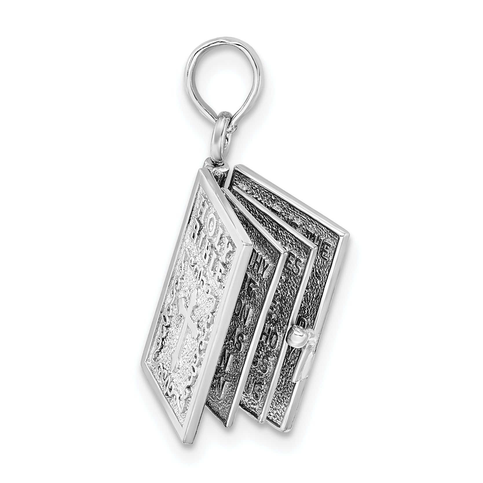 De-Ani Sterling Silver Rhodium-Plated 3D Moveable Lords Prayer Bible Pendant