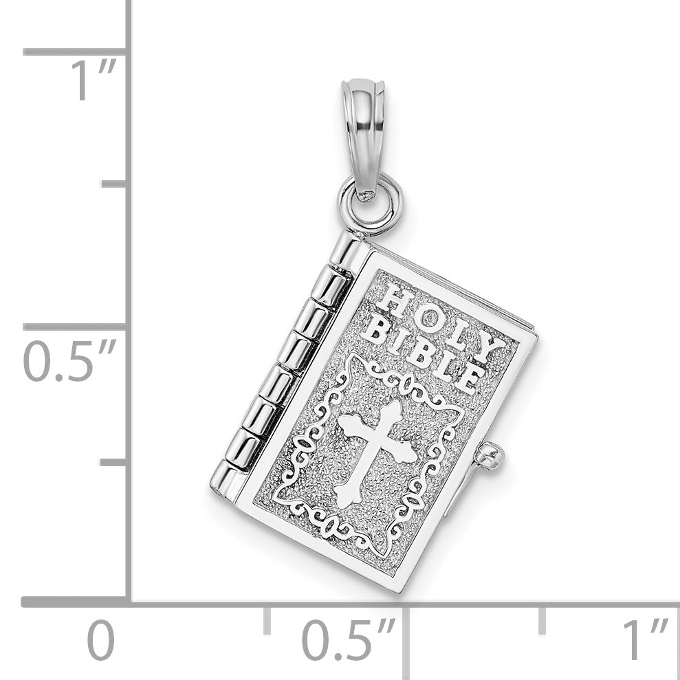 De-Ani Sterling Silver Rhodium-Plated 3D Moveable Lords Prayer Bible Pendant