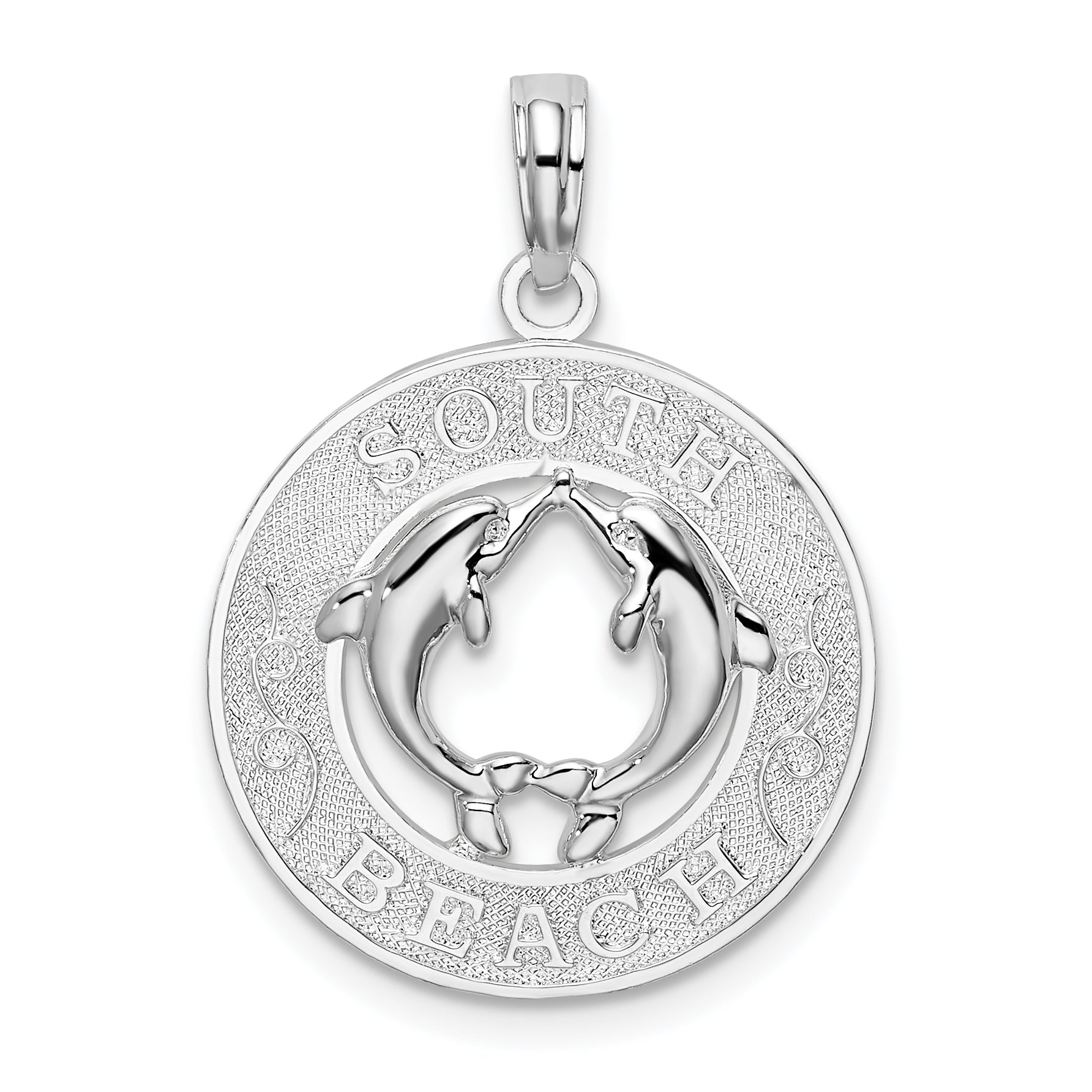 De-Ani Sterling Silver Rhodium-Plated Polished and Textured South Beach Dolphin Pendant