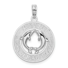 De-Ani Sterling Silver Rhodium-Plated Polished and Textured South Beach Dolphin Pendant