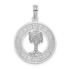 De-Ani Sterling Silver Rhodium-Plated Polished and Textured South Beach Palm Tree Pendant