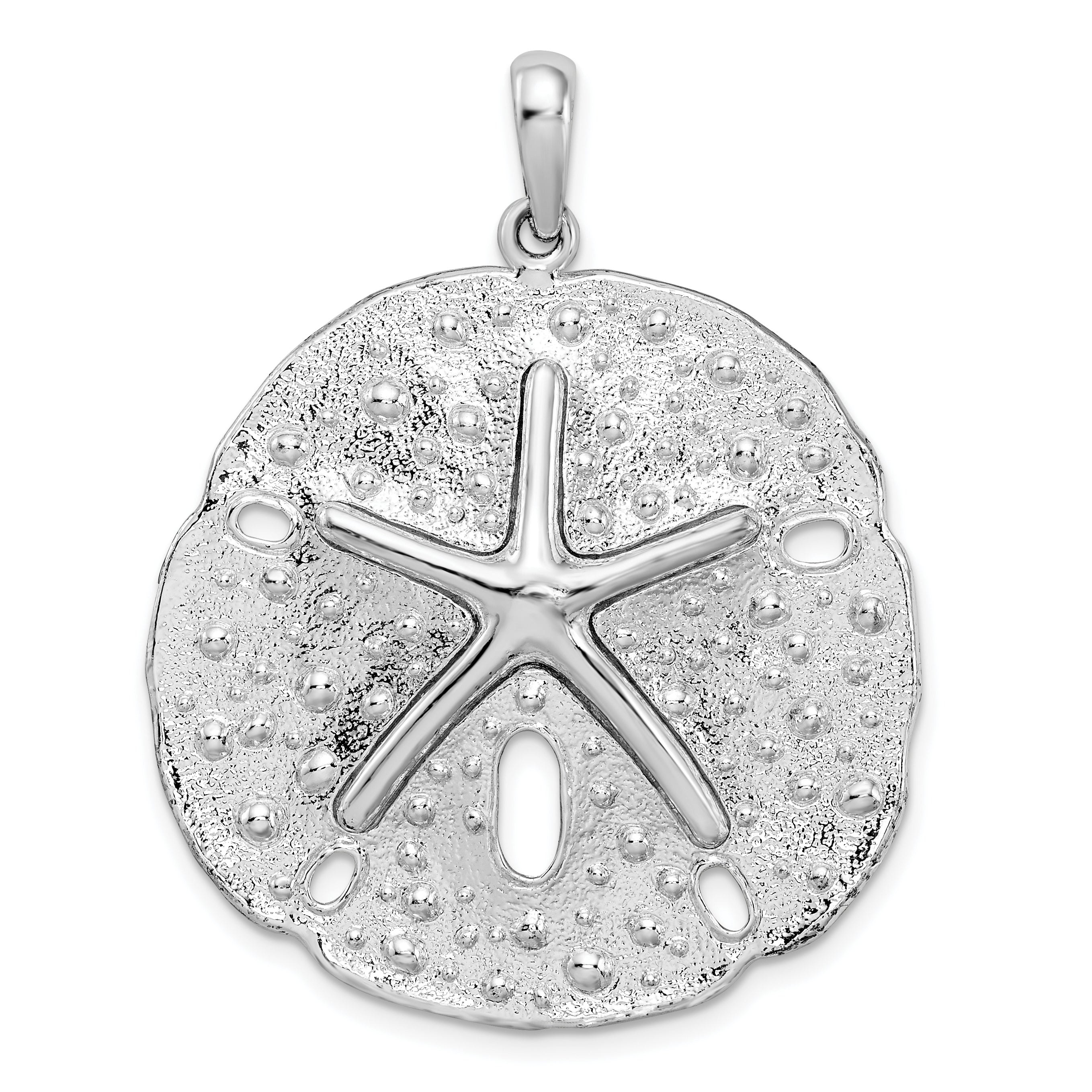 De-Ani Sterling Silver Rhodium-Plated Polished and Textured Large Sand Dollar Pendant