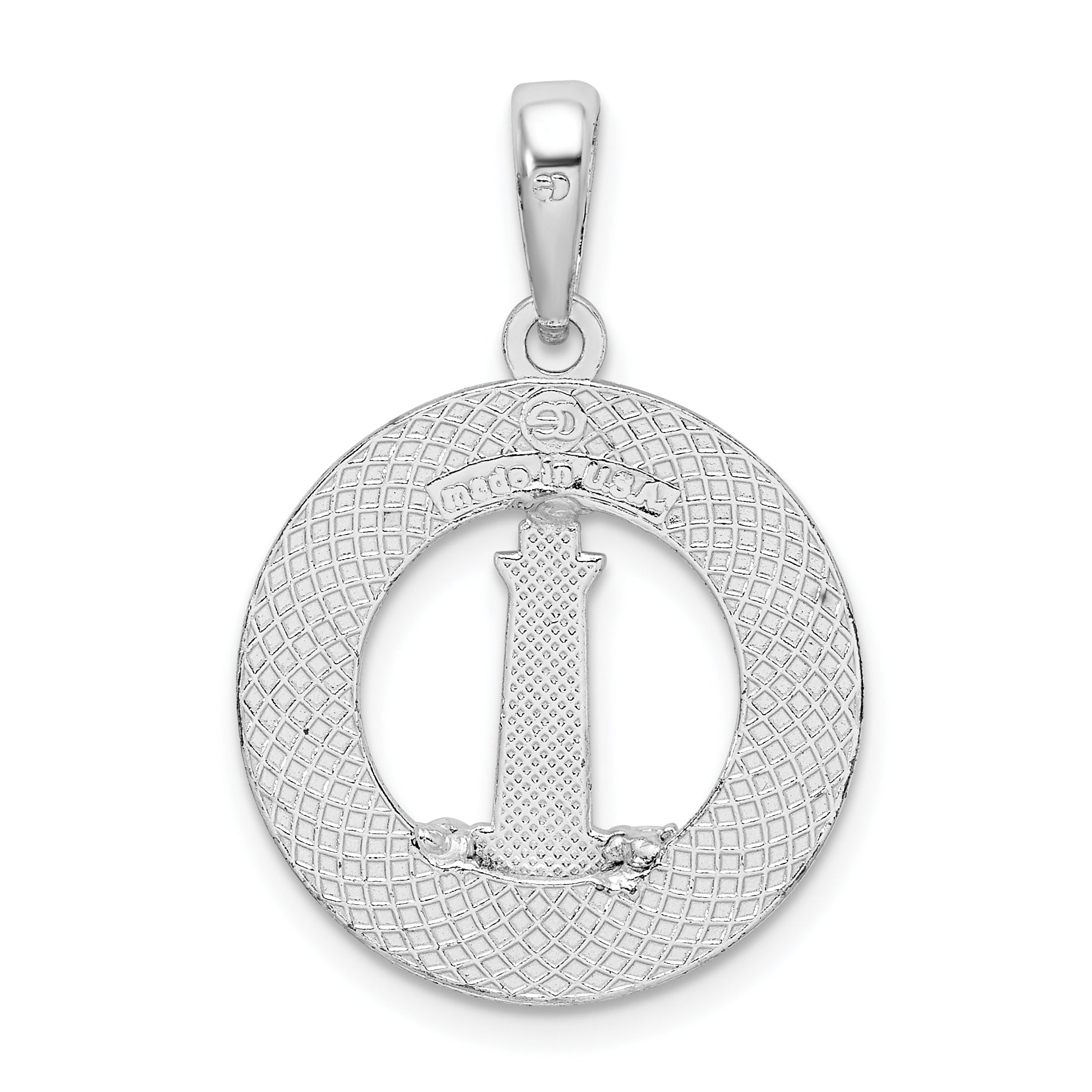 De-Ani Sterling Silver Rhodium-Plated Polished Booth Bay Lighthouse Circle Pendant