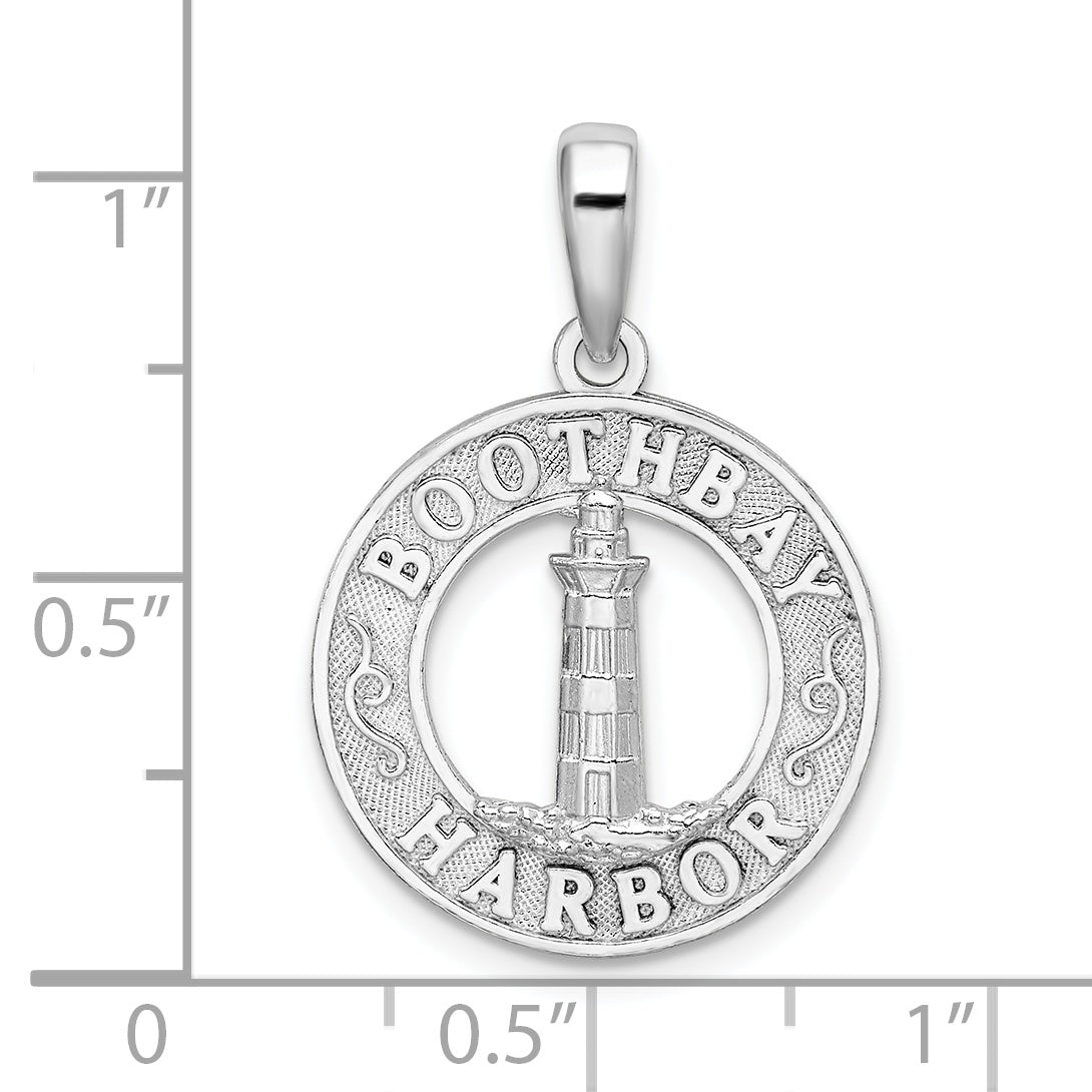 De-Ani Sterling Silver Rhodium-Plated Polished Booth Bay Lighthouse Circle Pendant