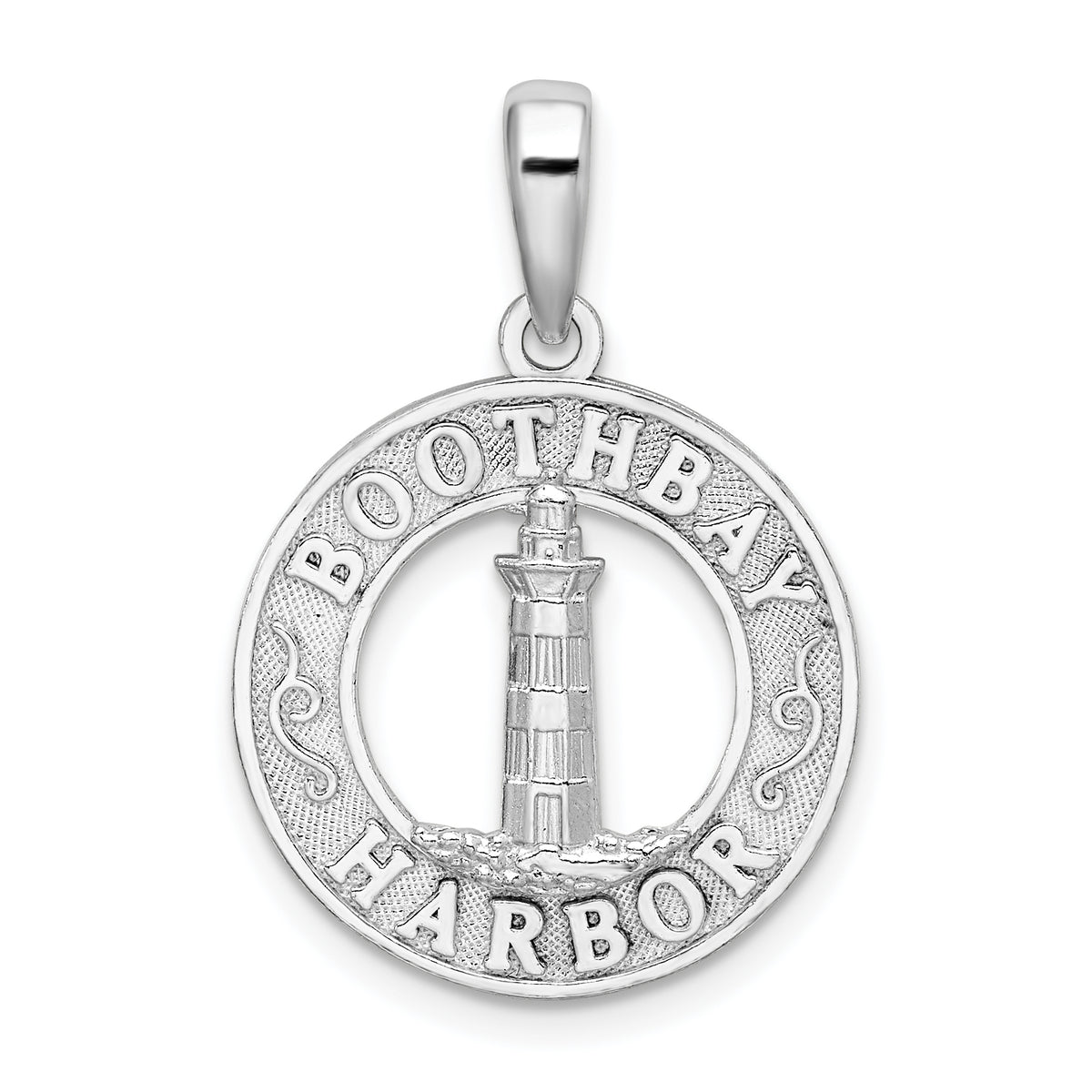 De-Ani Sterling Silver Rhodium-Plated Polished Booth Bay Lighthouse Circle Pendant