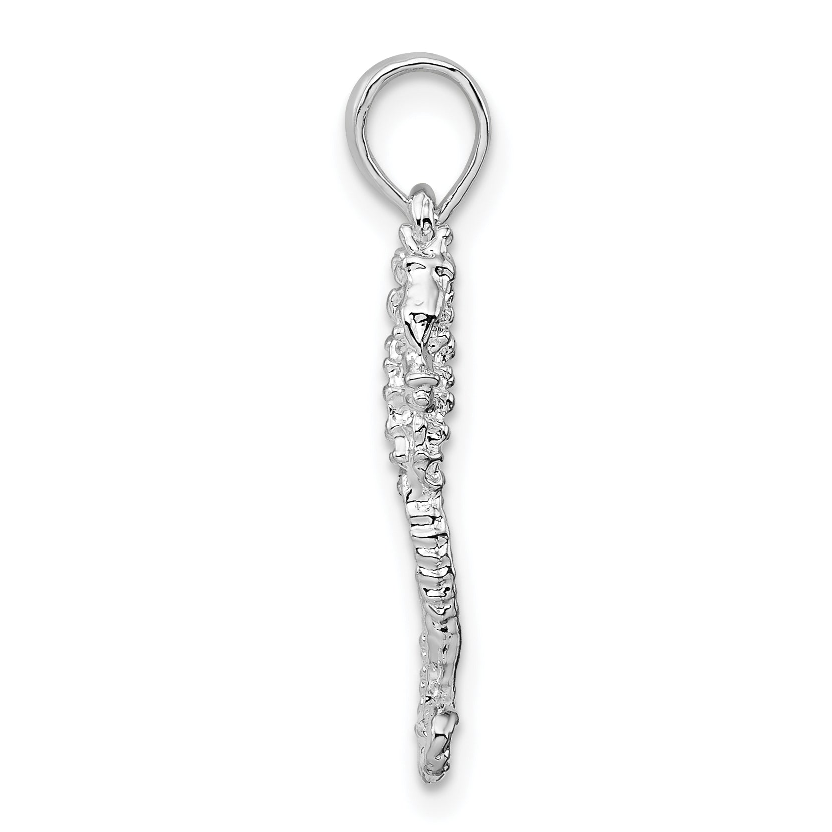 De-Ani Sterling Silver Rhodium-Plated Polished and Textured 3D Sea Horse Pendant