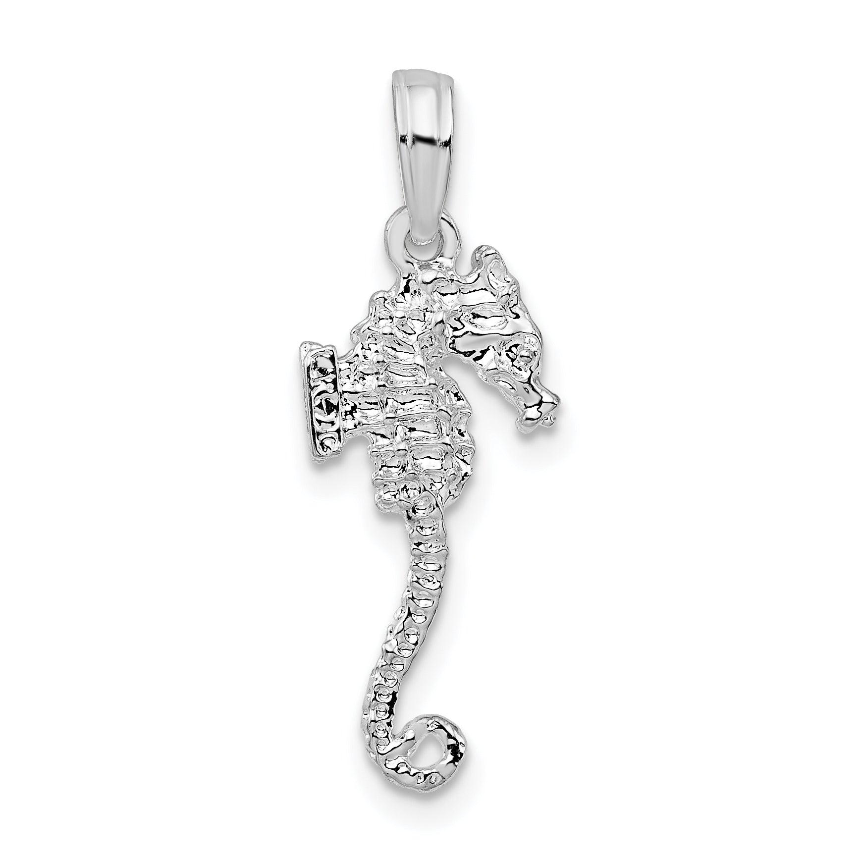 De-Ani Sterling Silver Rhodium-Plated Polished and Textured 3D Sea Horse Pendant