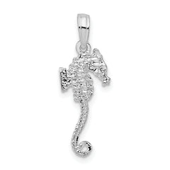 De-Ani Sterling Silver Rhodium-Plated Polished and Textured 3D Sea Horse Pendant