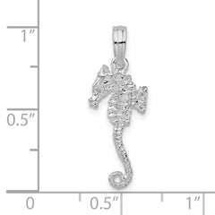 De-Ani Sterling Silver Rhodium-Plated Polished and Textured 3D Sea Horse Pendant