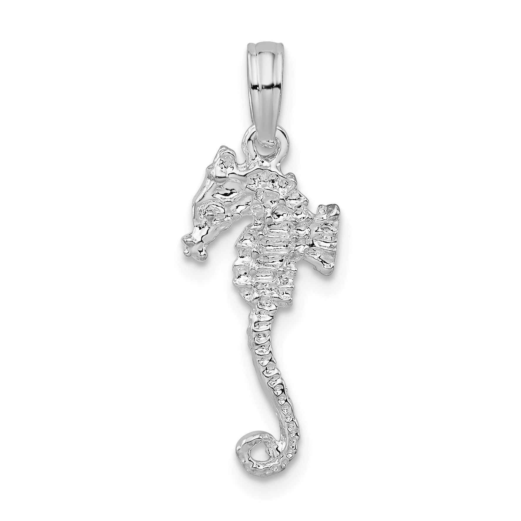 De-Ani Sterling Silver Rhodium-Plated Polished and Textured 3D Sea Horse Pendant