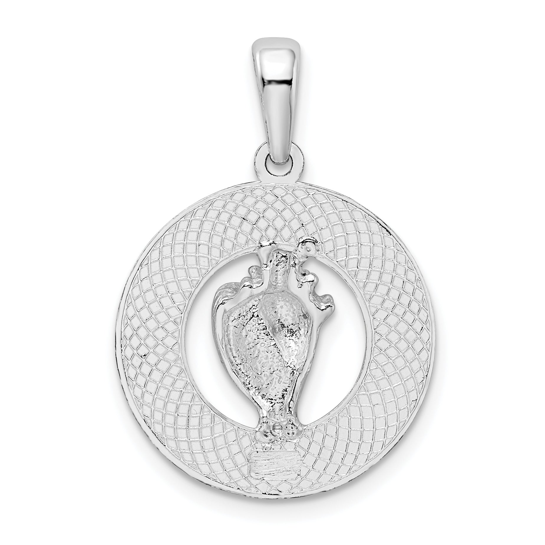 De-Ani Sterling Silver Rhodium-Plated Polished St. Augustine with Shell Circle Pendant