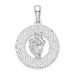 De-Ani Sterling Silver Rhodium-Plated Polished St. Augustine with Shell Circle Pendant