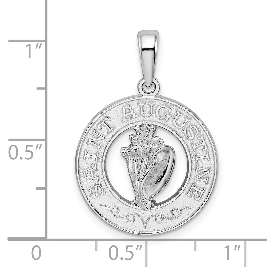 De-Ani Sterling Silver Rhodium-Plated Polished St. Augustine with Shell Circle Pendant