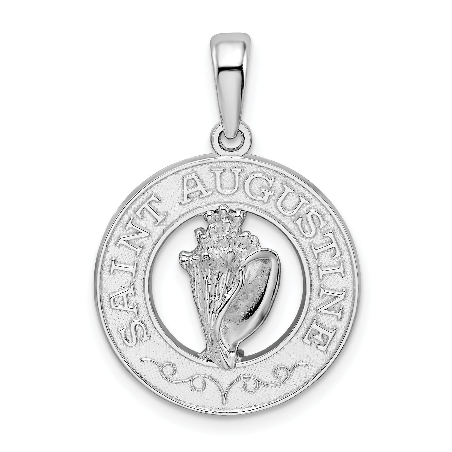 De-Ani Sterling Silver Rhodium-Plated Polished St. Augustine with Shell Circle Pendant