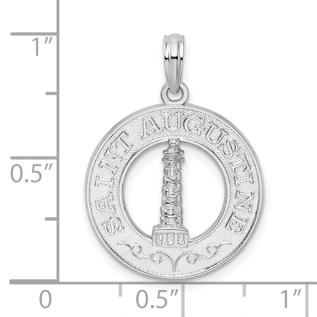 De-Ani Sterling Silver Rhodium-Plated St. Augustine with Lighthouse Circle Pendant