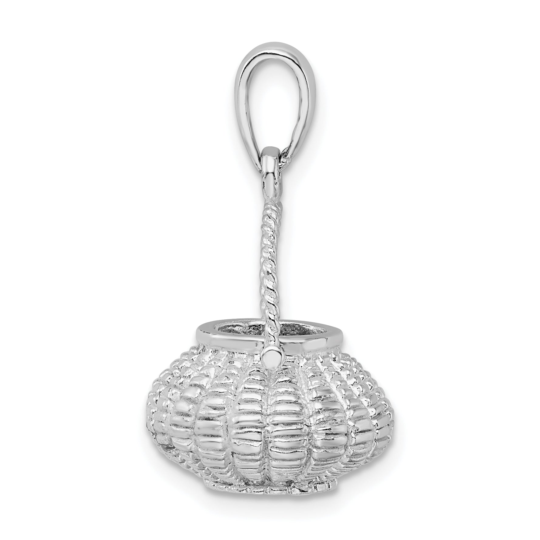 De-Ani Sterling Silver Rhodium-Plated 3D Flower Basket Moveable Handle Pendant