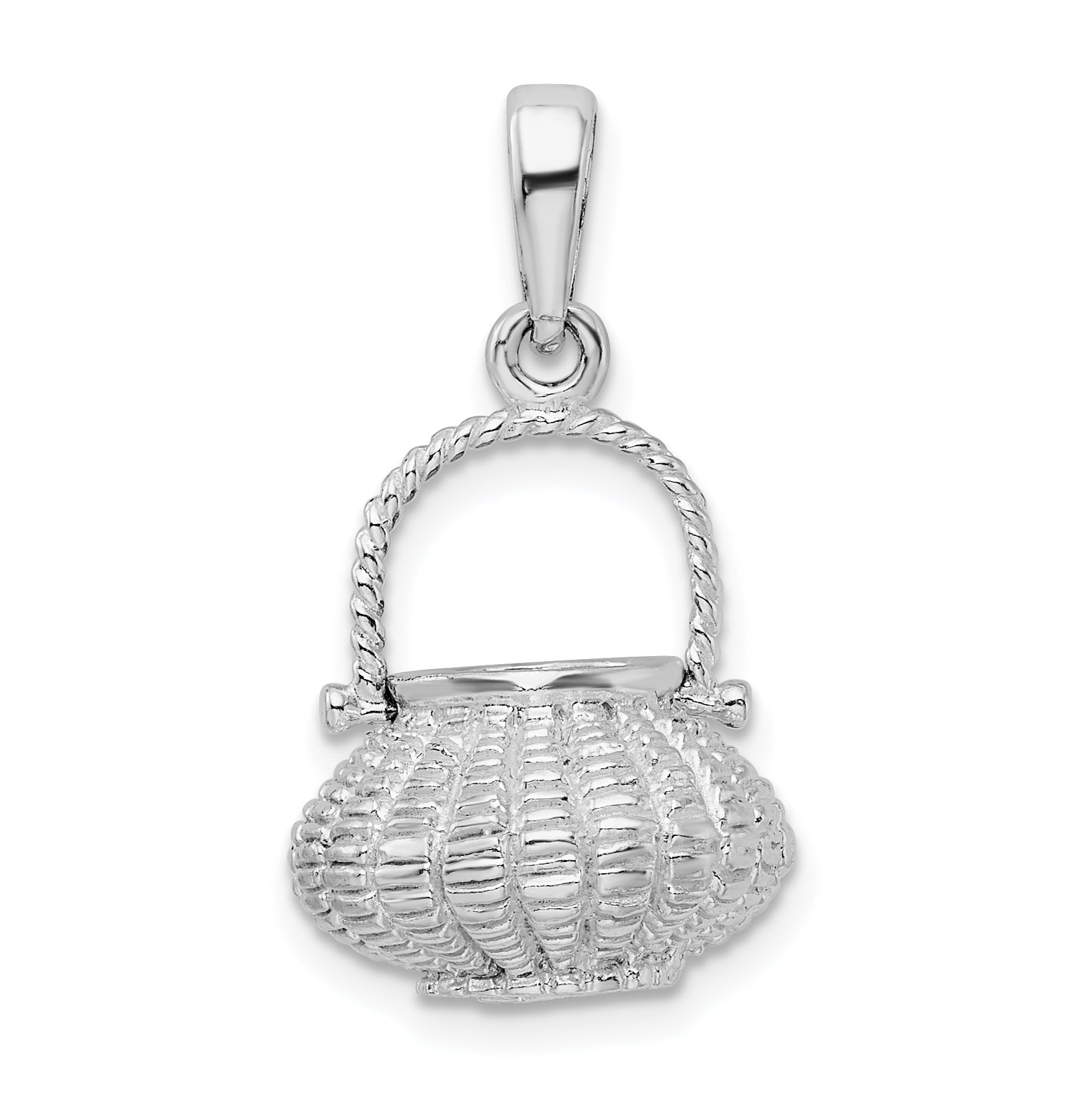 De-Ani Sterling Silver Rhodium-Plated 3D Flower Basket Moveable Handle Pendant