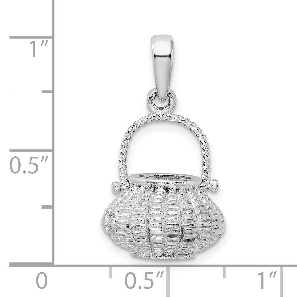 De-Ani Sterling Silver Rhodium-Plated 3D Flower Basket Moveable Handle Pendant