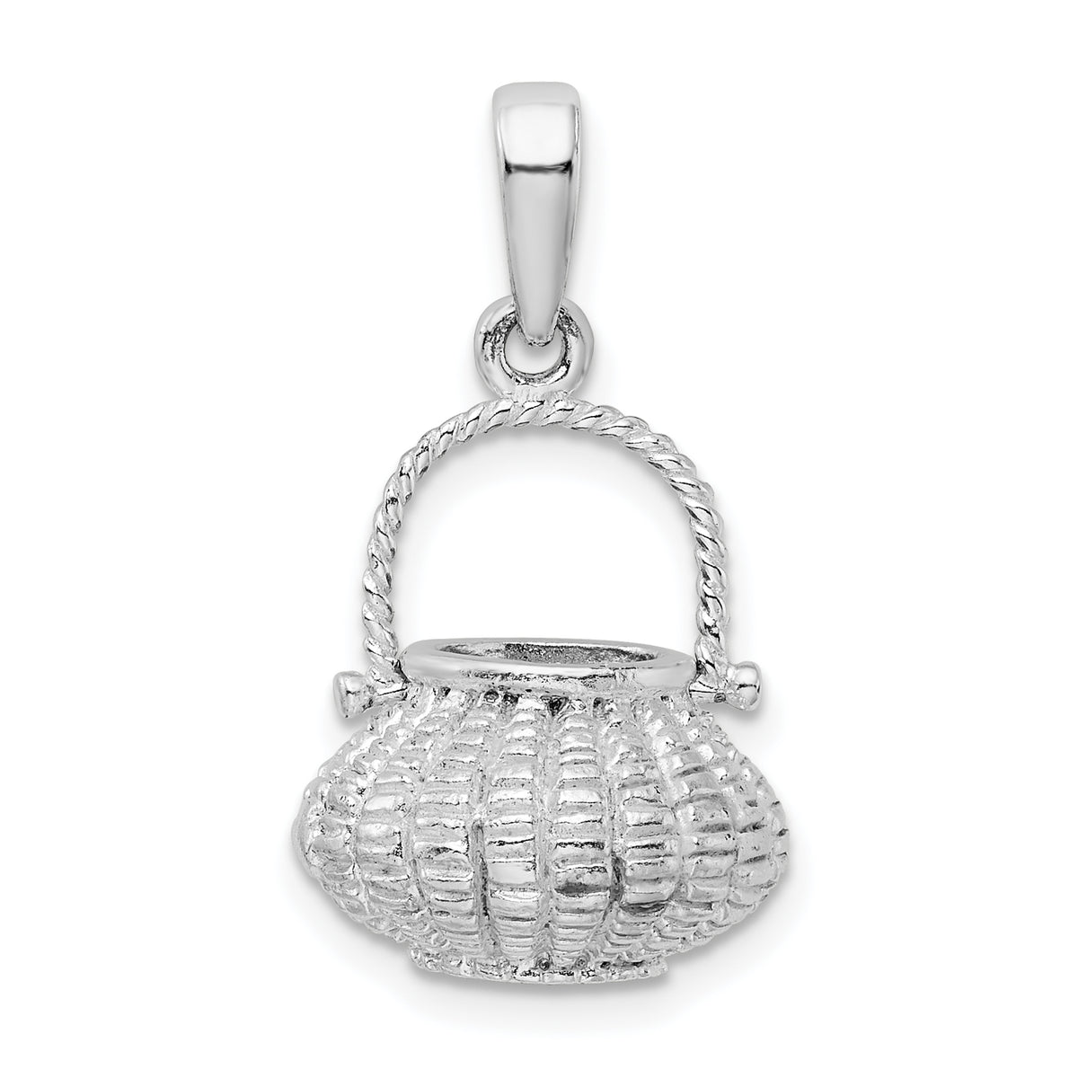 De-Ani Sterling Silver Rhodium-Plated 3D Flower Basket Moveable Handle Pendant