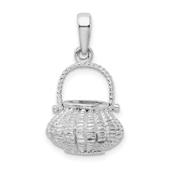 De-Ani Sterling Silver Rhodium-Plated 3D Flower Basket Moveable Handle Pendant