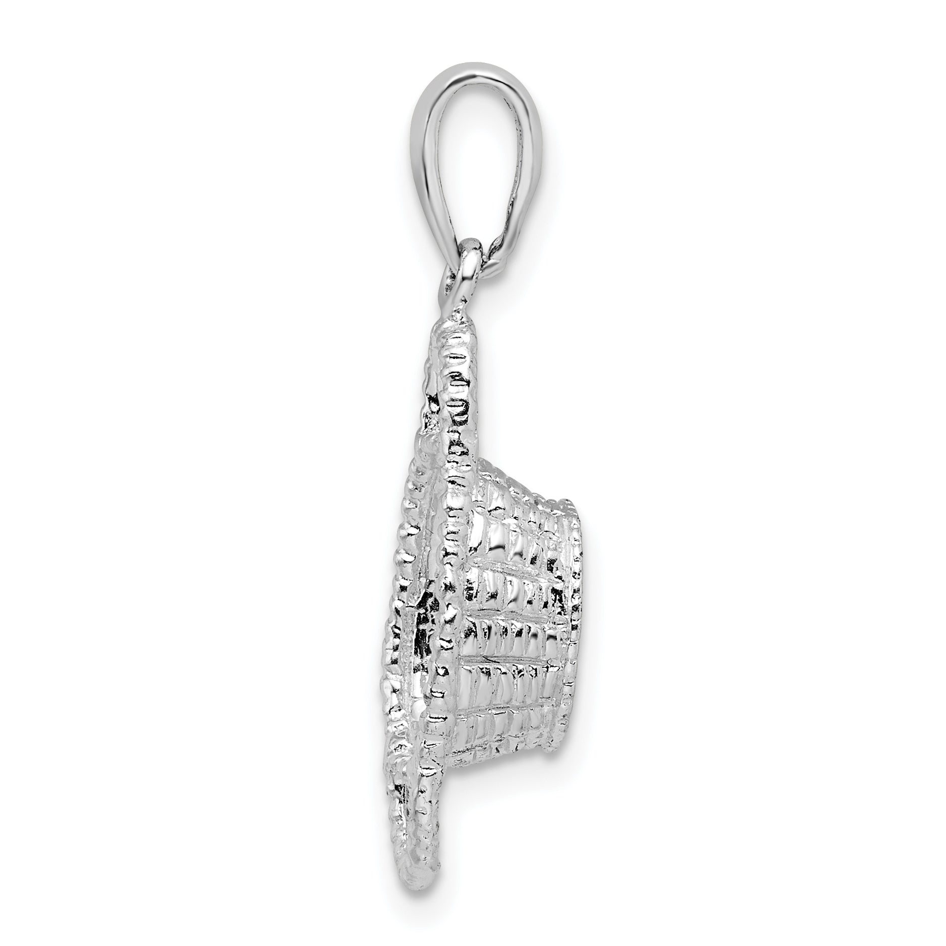 De-Ani Sterling Silver Rhodium-Plated Polished 3D Double Handle Basket Pendant