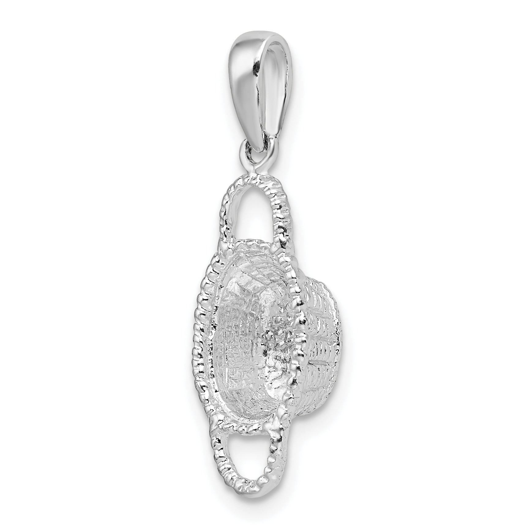 De-Ani Sterling Silver Rhodium-Plated Polished 3D Double Handle Basket Pendant